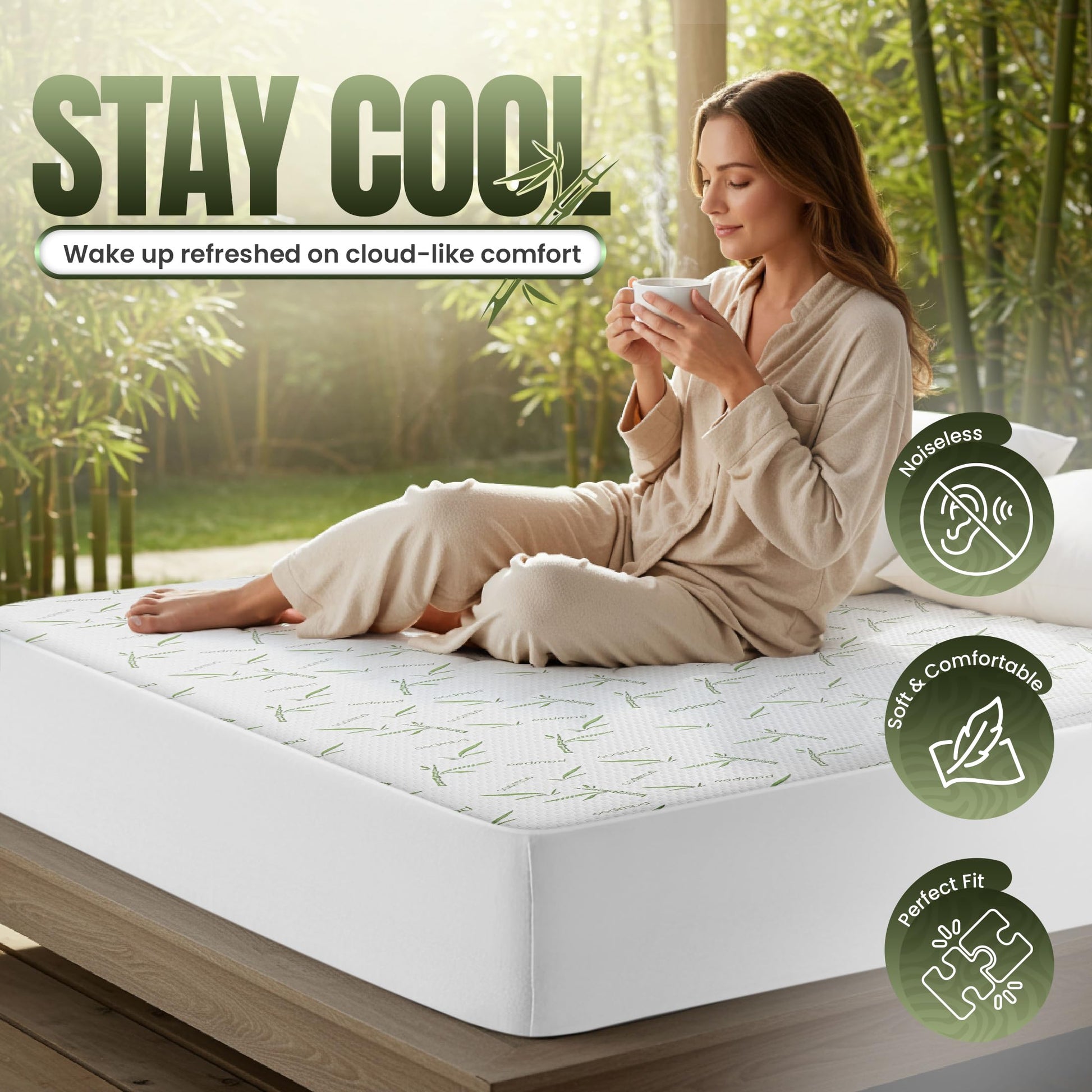 Utopia Bedding Waterproof Mattress Protector Twin Size, Bamboo Viscose Mattress Cover 200 GSM, Fits 15 Inches Deep, Breathable, Fitted Style with Stretchable Pockets