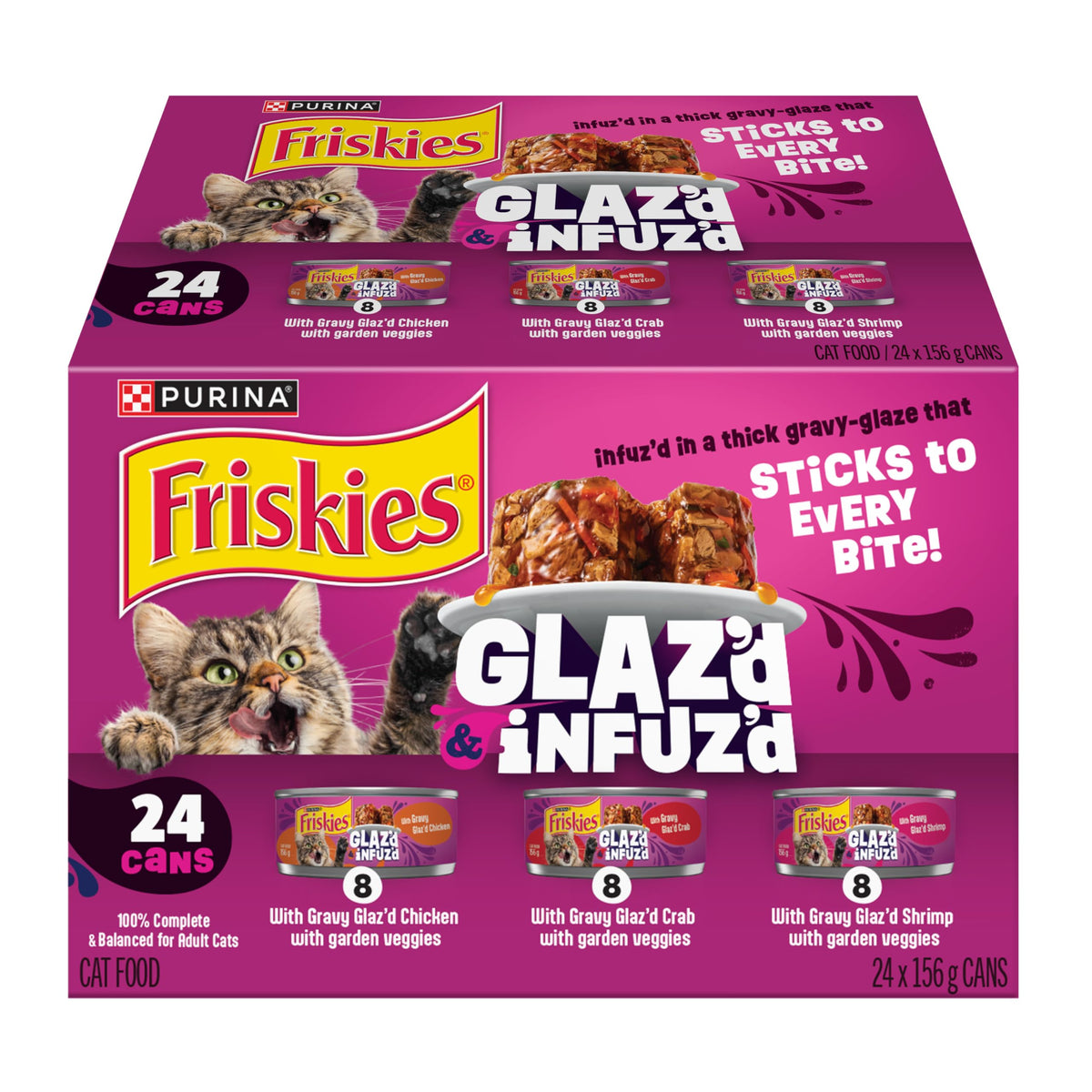 Friskies Glaz'd & Infuz'd Wet Cat Food, Variety Pack 156g (24 Pack)