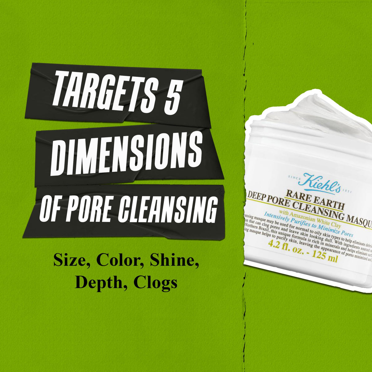 Kiehl's Rare Earth Deep Pore Cleansing Mask, Pore-Minimizing Face Mask for Clogged Pores, Detoxifies & Refines Skin, Absorbs Excess Oil, with Amazonian White Clay & Aloe Vera - 28 ml