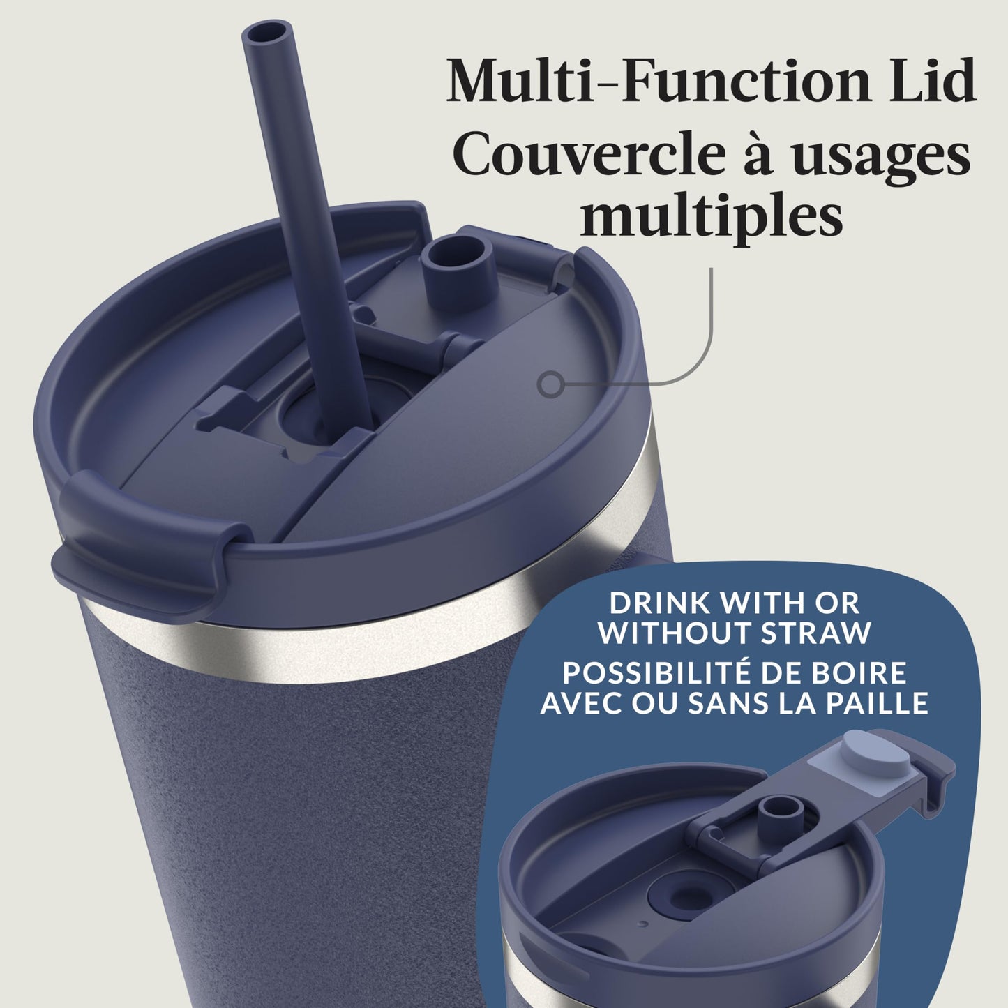 Contigo Streeterville Tumbler Giftset, 40 oz (1.18 L), Insulated Stainless Steel Water Bottle with Straw, Lid and Handle, Glacier & Indigo, 2 Pack 🍁 All In One Marketplace Canada