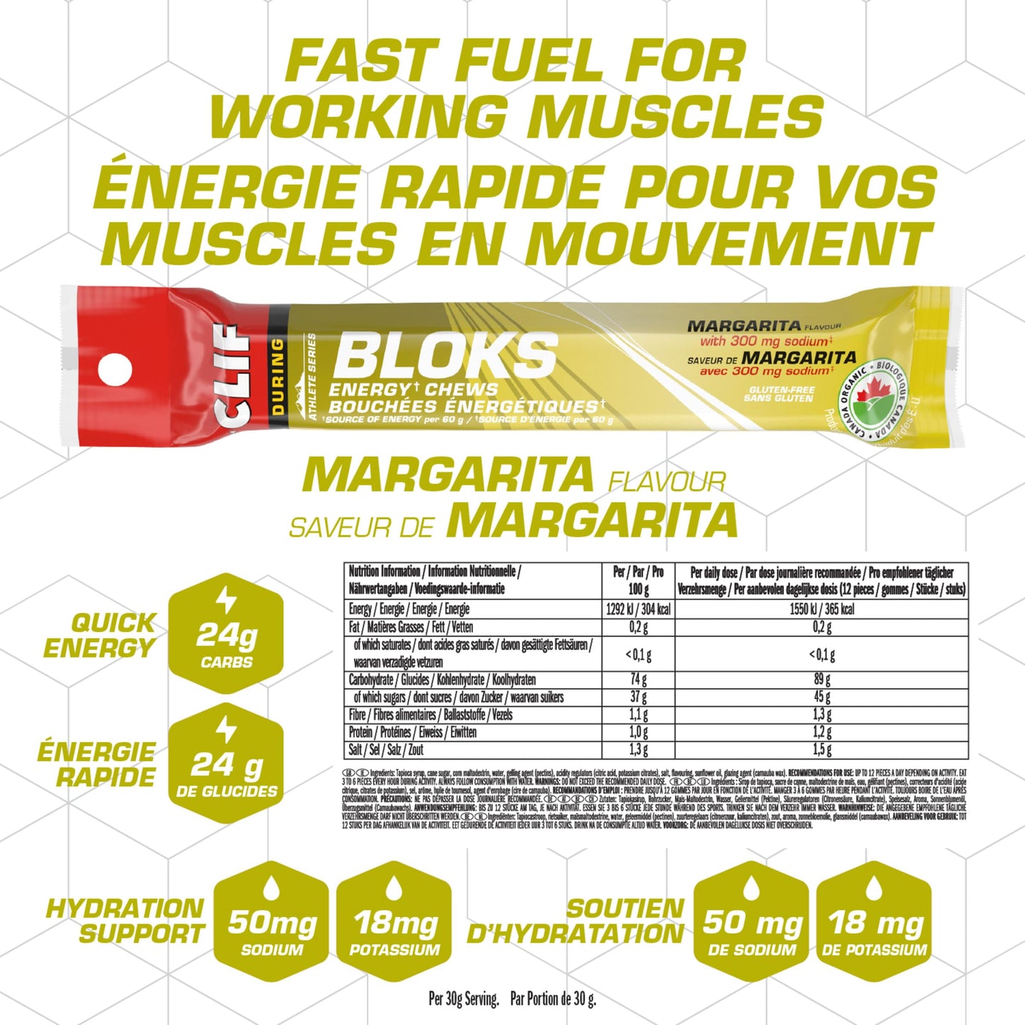 Clif Bloks Energy Chews, Margarita Flavour, Organic, 60 g (Pack of 18) 🍁 All In One Marketplace Canada