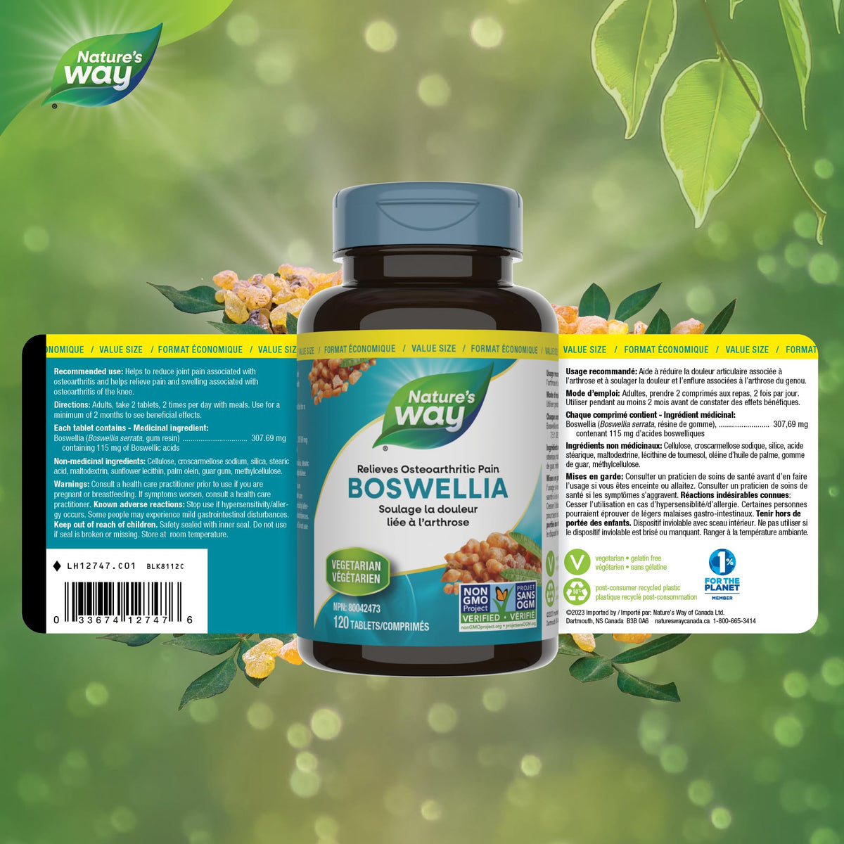 Nature’s Way Boswellia, 115 mg Boswellic Acids – Helps Relieve Joint Pain & Swelling Associated with Osteoarthritis of the Knee – Vegetarian, Non-GMO – 120 Tablets