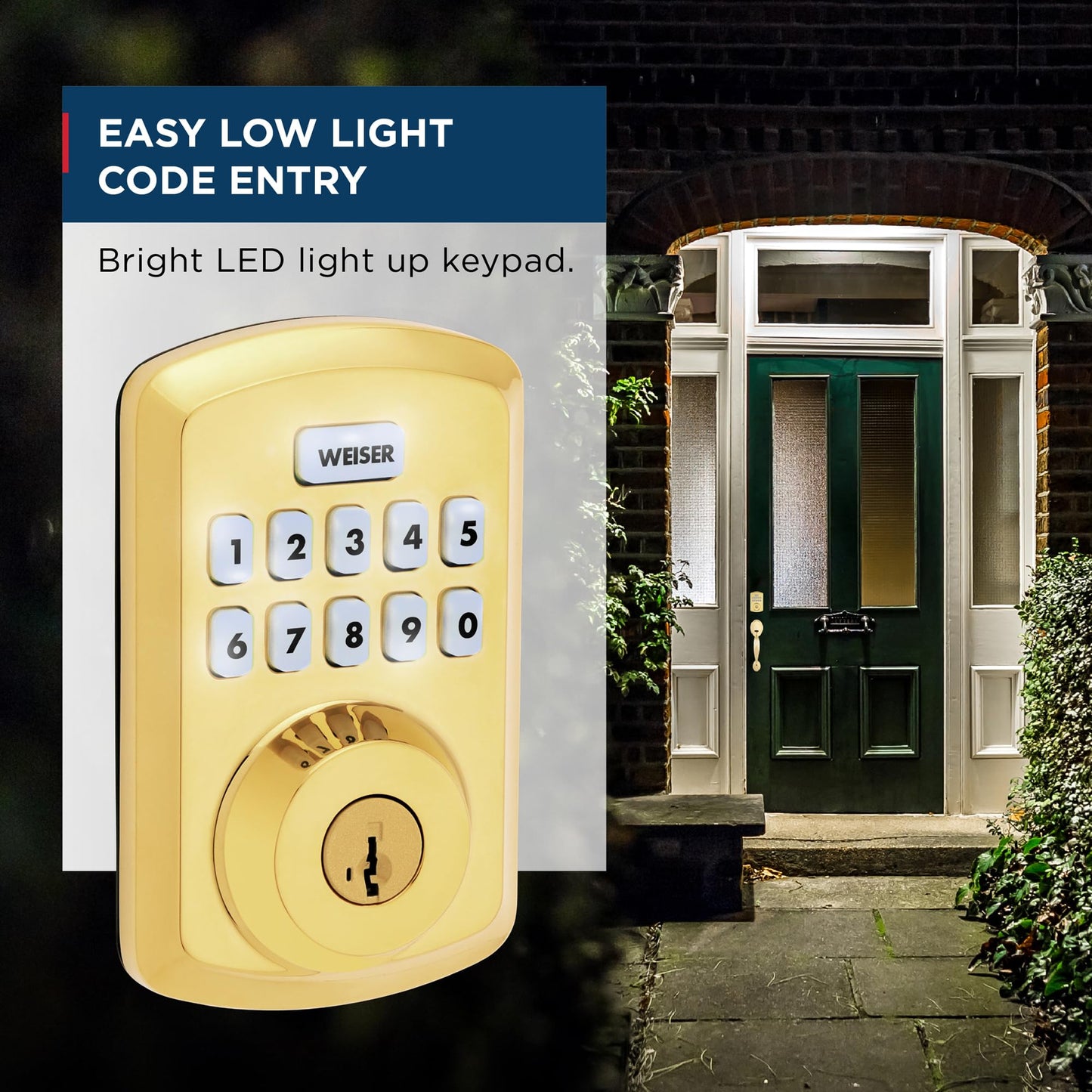 Weiser Powerbolt 3 Polished Brass Keyless Entry Door Lock/Deadbolt Lock, 10-Button Keypad Door Lock with Auto Lock and 12-Month Battery Life, Electronic Door Locks for Front Door, Home Décor 🍁 All In One Marketplace Canada