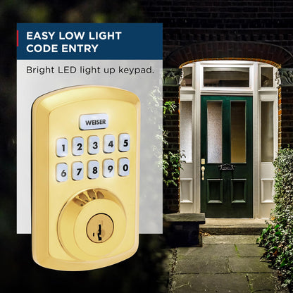 Weiser Powerbolt 3 Polished Brass Keyless Entry Door Lock/Deadbolt Lock, 10-Button Keypad Door Lock with Auto Lock and 12-Month Battery Life, Electronic Door Locks for Front Door, Home Décor 🍁 All In One Marketplace Canada
