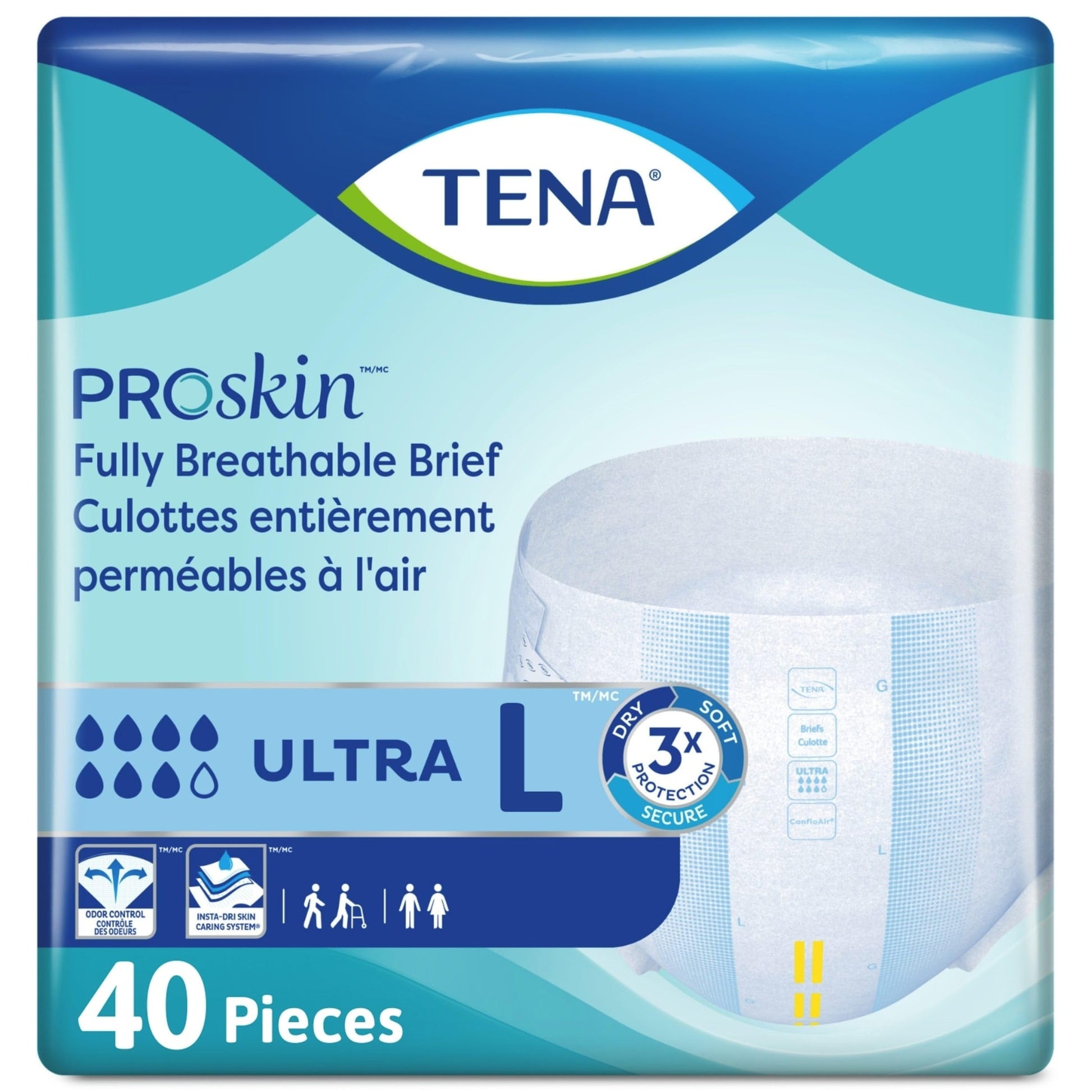 TENA Adult Incontinence, Discrete Disposable, Briefs, Comfortable Fit, Ultra Absorbency, Unisex, Large (L), 40 Count TENA