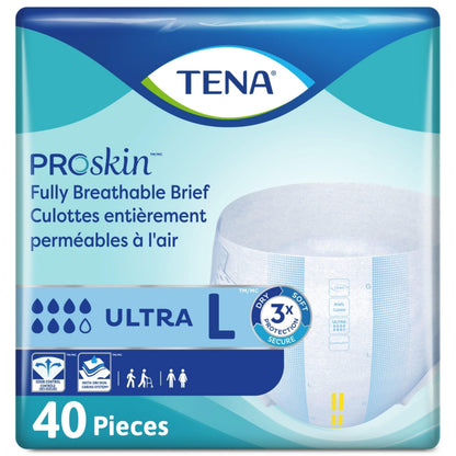 TENA Adult Incontinence, Discrete Disposable, Briefs, Comfortable Fit, Ultra Absorbency, Unisex, Large (L), 40 Count TENA