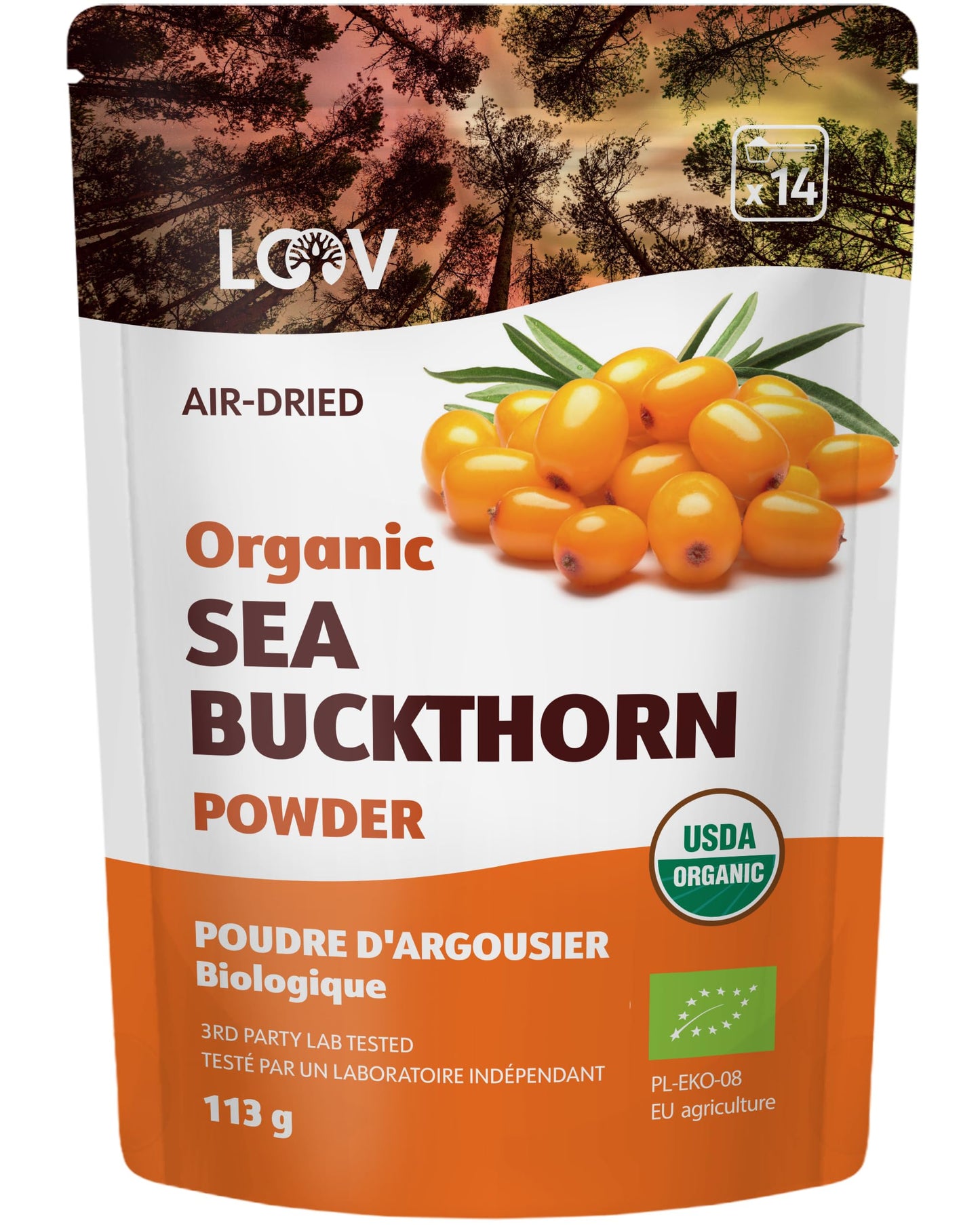 Organic Sea Buckthorn Berry Powder – Nutrient-Dense Whole Berry Blend, 4 Oz, Rich in Omegas & Vitamin C