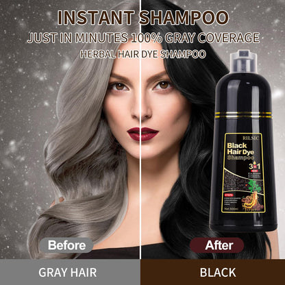 500ML Hair Color Shampoo for Women Men, Hair Dye Shampoo for Grey Hair Beard Coverage, Instant Colour Shampoo 3 in 1 - Long Lasting - Natural - Hair Coloring Hair in Minutes (Natural Black) - Available at All In One Marketplace Canada