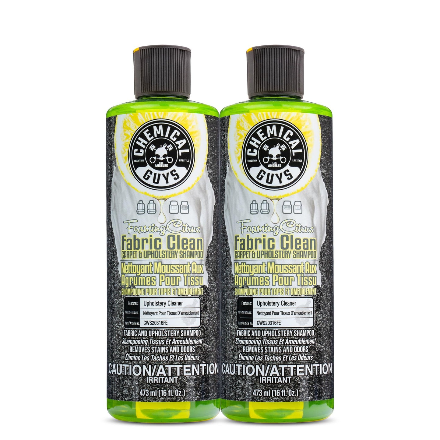 Chemical Guys Foaming Citrus Fabric Clean Carpet And Upholstery Shampoo And Odor Eliminator, Safe for Cars, Trucks, SUVs, Motorcycles, RVs & More, 473 ml, 2 Pack