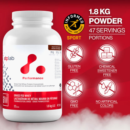 ATP LAB Grass Fed Whey Protein Concentrate - Organic Dark Chocolate - 1.8kg (47 Servings)