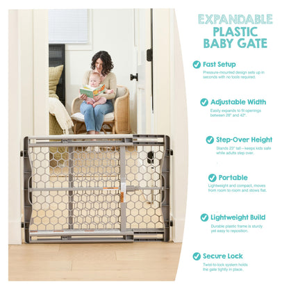 Regalo Easy Fit Plastic Adjustable Extra Wide Baby Gate, Award Winning Brand, 23 Inches Tall, Fits Openings Between 28 to 42 Inches, Pressure Mounted