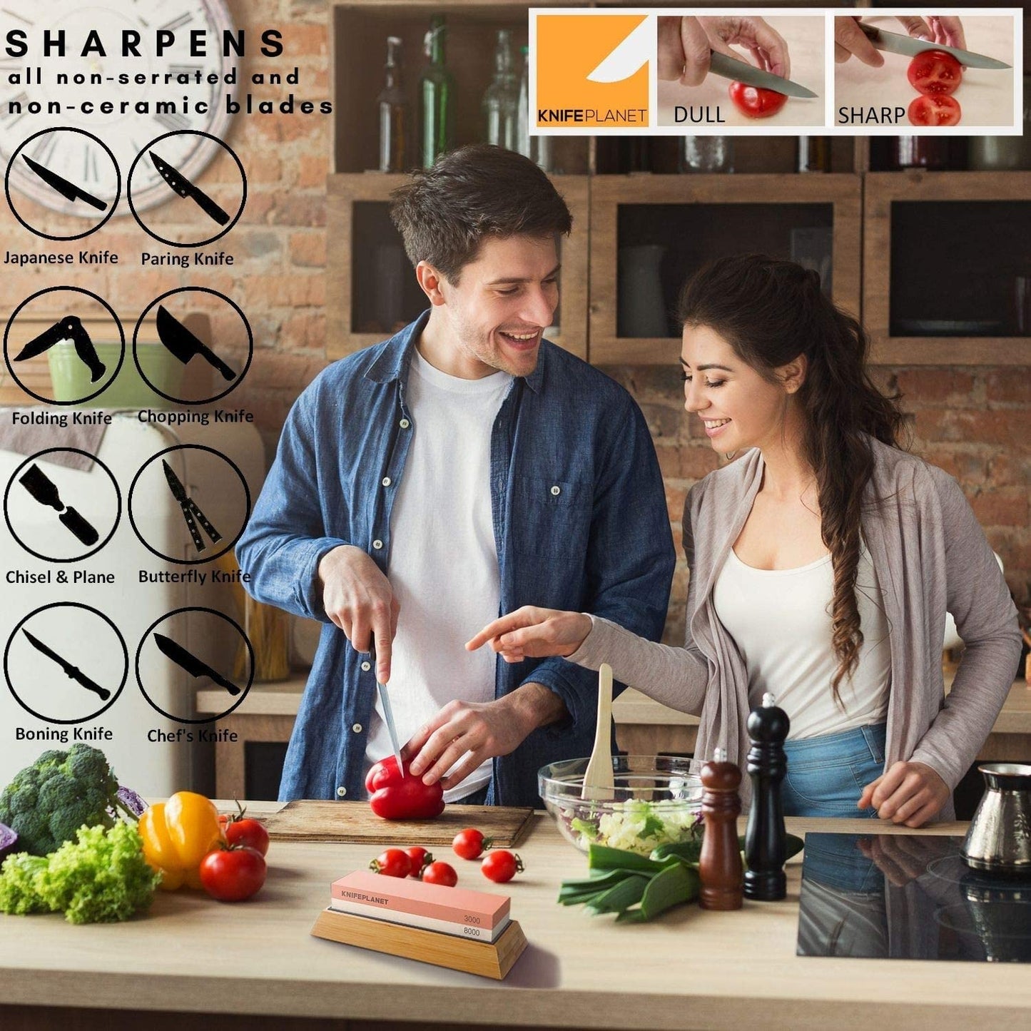 Knife Sharpening Stone Set – 400/1000 and 3000/8000-Grit Professional, Safe Knife Sharpener Set – Whetstone Set Includes Flattening Stone, Bamboo Base, and 2 Nonslip Rubber Bases - Available at All In One Marketplace Canada