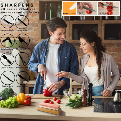 Knife Sharpening Stone Set – 400/1000 and 3000/8000-Grit Professional, Safe Knife Sharpener Set – Whetstone Set Includes Flattening Stone, Bamboo Base, and 2 Nonslip Rubber Bases - Available at All In One Marketplace Canada