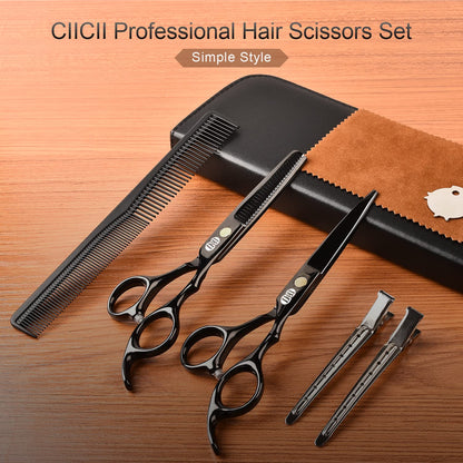 CIICII Hair Cutting Scissors Shears Kit, Professional Barber Haircut Scissors Set (6.7 Inch Hair Beard Hairdressing Trimming Haircutting Thinning Shears) for Men Women Hairdresser Home Salon (Black) - Available at All In One Marketplace Canada
