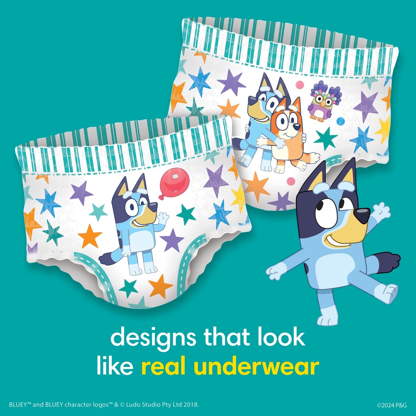 Pampers Easy Ups Girls & Boys Potty Training Pants, Size 7 (5T6T), Bluey Absorbent Training Underwear, Up to 100% Leakproof Day and Night, Hypoallergenic, 1 Pack (Count of 70)
