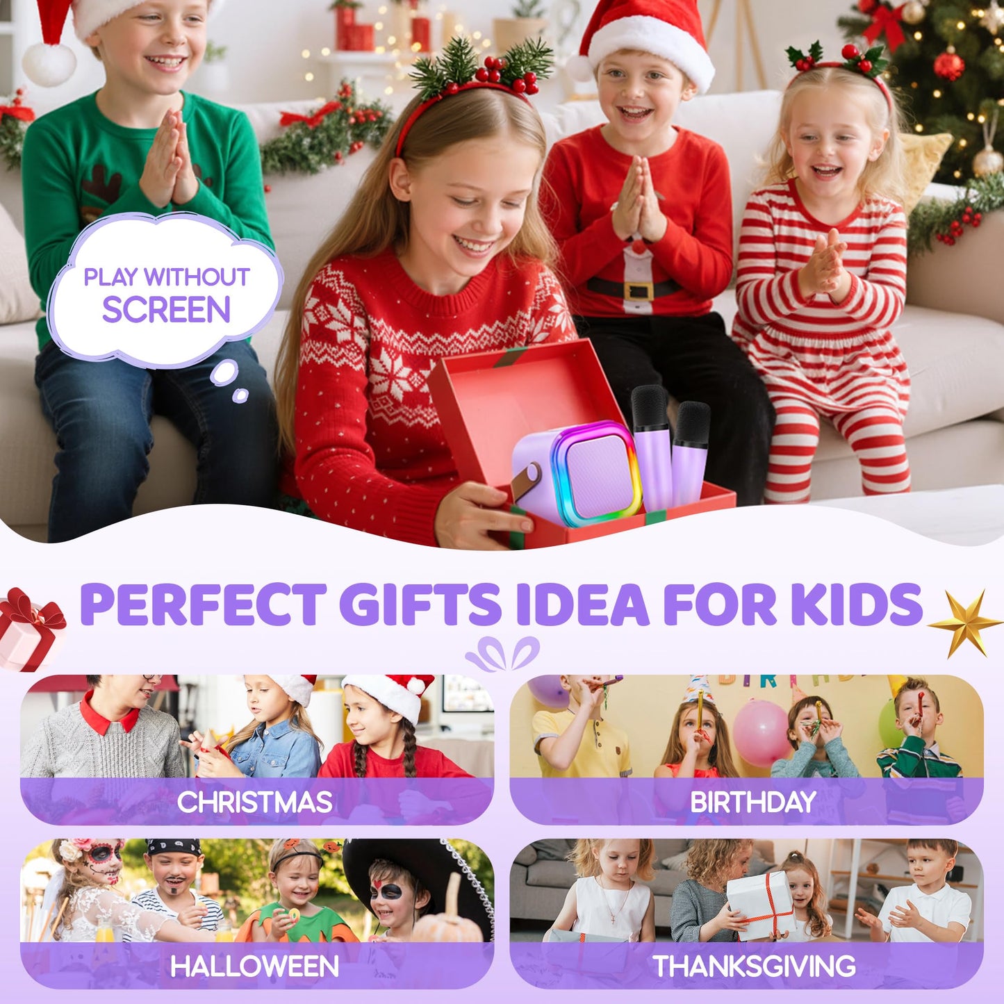 IROO Mini Karaoke Machine for Kids, 2026 TOP Kids Toys Birthday Gifts Ideas for Girls Boys Ages 3-12+ Years Old, Portable Bluetooth Speaker with 2 Wireless Mics, Noisemaker Toys for Party(Purple)