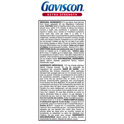 Gaviscon Extra Strength Tablets - 60 Count - Chewable Foaming Antacid Tablets for Day and Night Heartburn Relief, Acid Reflux and GERD Relief, Cooling & Refreshing Peppermint - Free of Aluminum, Lactose and Gluten 🍁 All In One Marketplace Canada