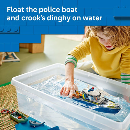 LEGO City Police Boat Chase Building Toy for Kids - Pretend Play Set for Boys & Girls, Ages 6+ - Building Blocks W/ 2 Floating Boat Toys for Playtime & Bath Time - Gift Idea for Birthdays- 60456