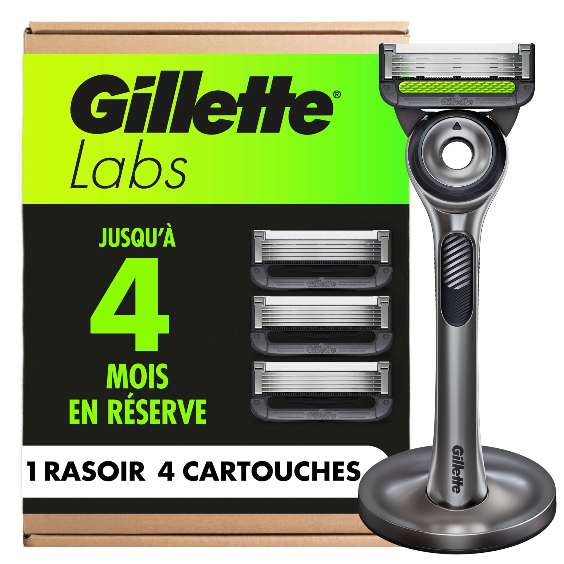 Gillette Razor Blades for Men, Gillette Labs Exfoliating Razors 5-Blade, 1 Handle + 4 Refill + Premium Magnetic Stand Gillette