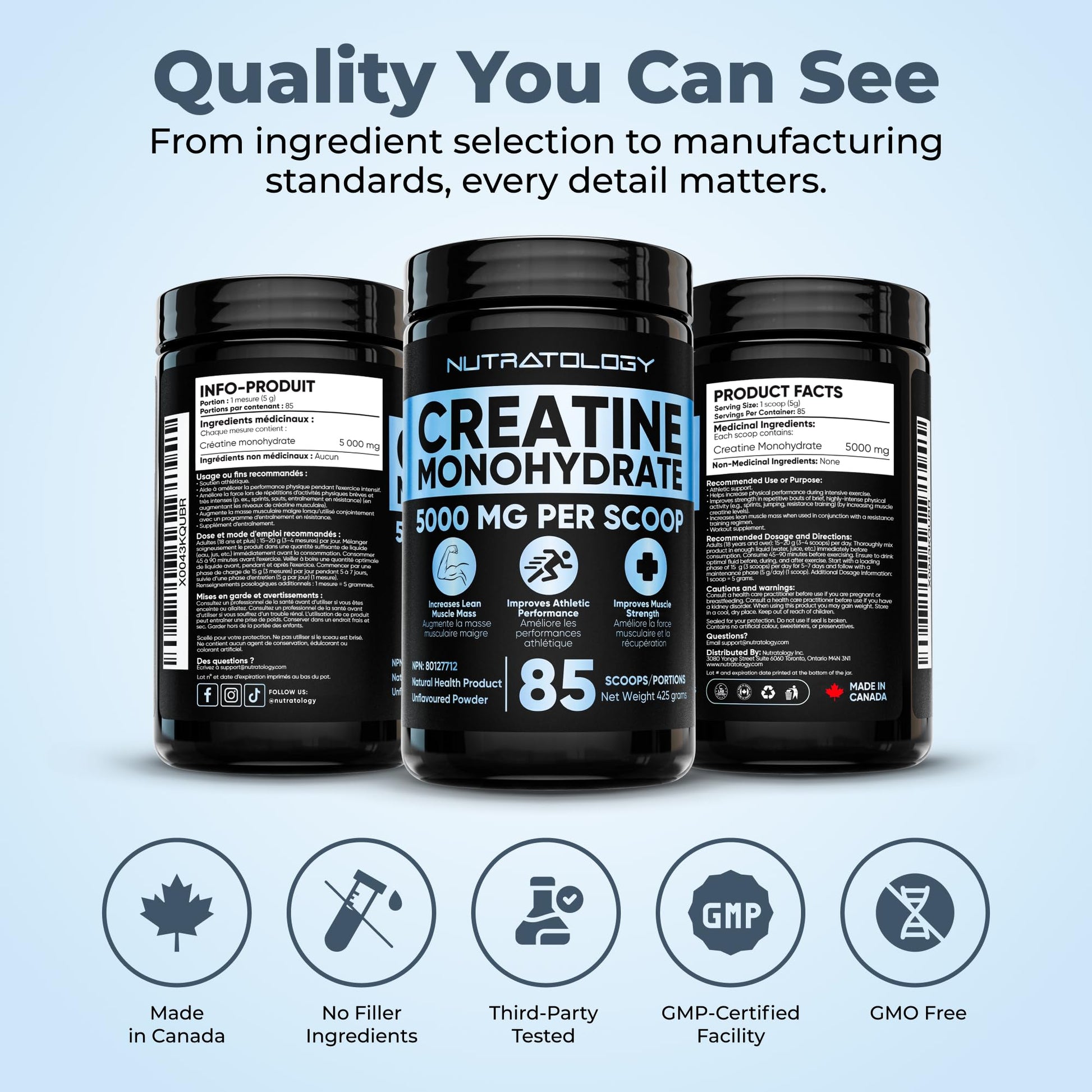 Pure Micronized Creatine Dissolves Easily | Creatine Monohydrate Powder 425g - For Increased Muscle Growth & Performance - Supports Athletic Performance - Creatine Powder for Workouts - 85 Servings