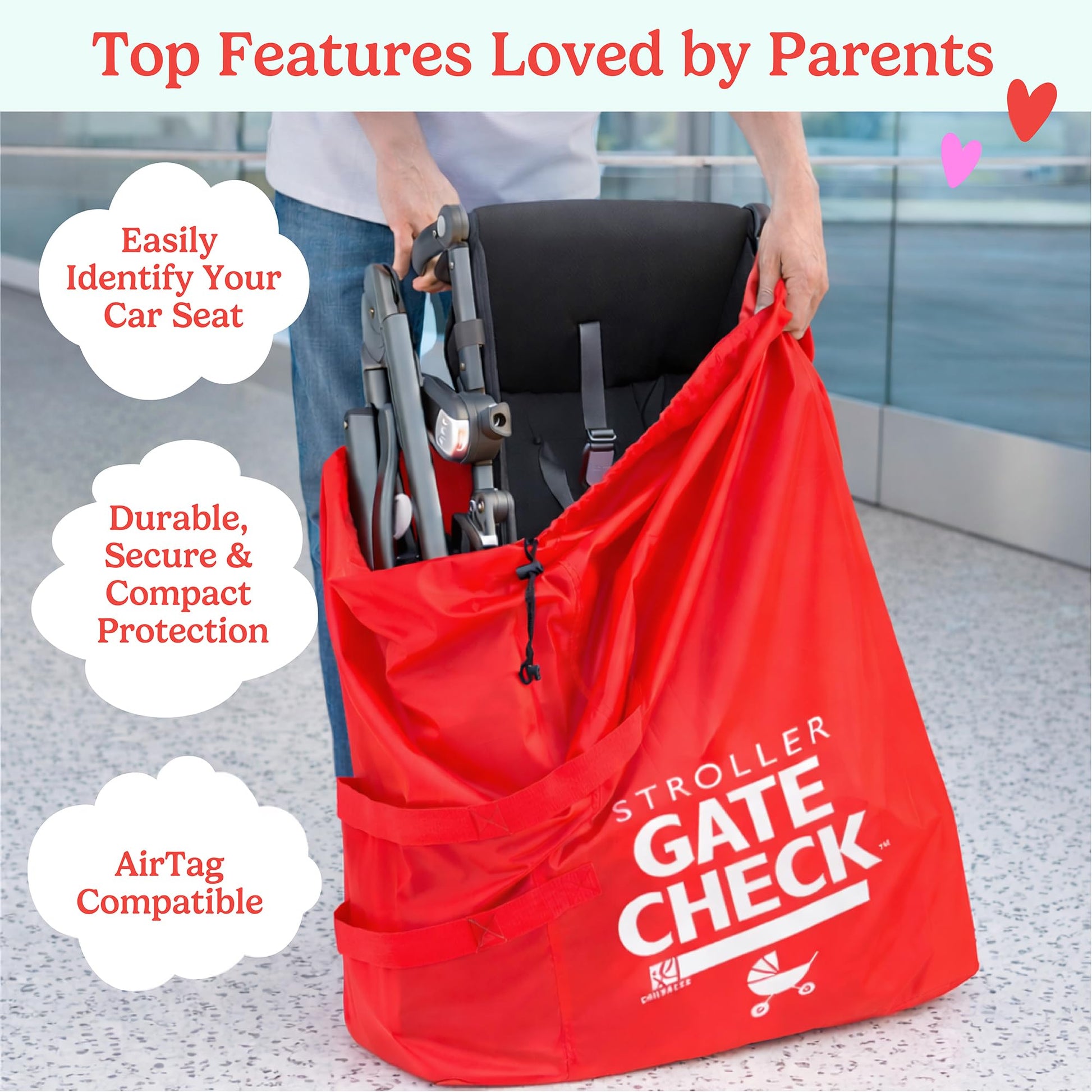 J. L. Childress Gate Check Air Travel Bag for Standard and Double Strollers, Red J.L. Childress