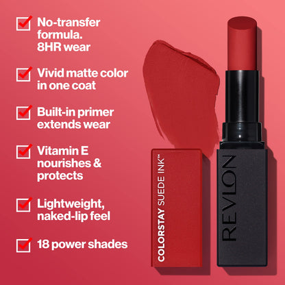 REVLON Lipstick, ColorStay Suede Ink, Built-in Primer, Infused with Vitamin E, Waterproof, Smudgeproof, Matte Color, 019 In the Zone (Pack of 1)