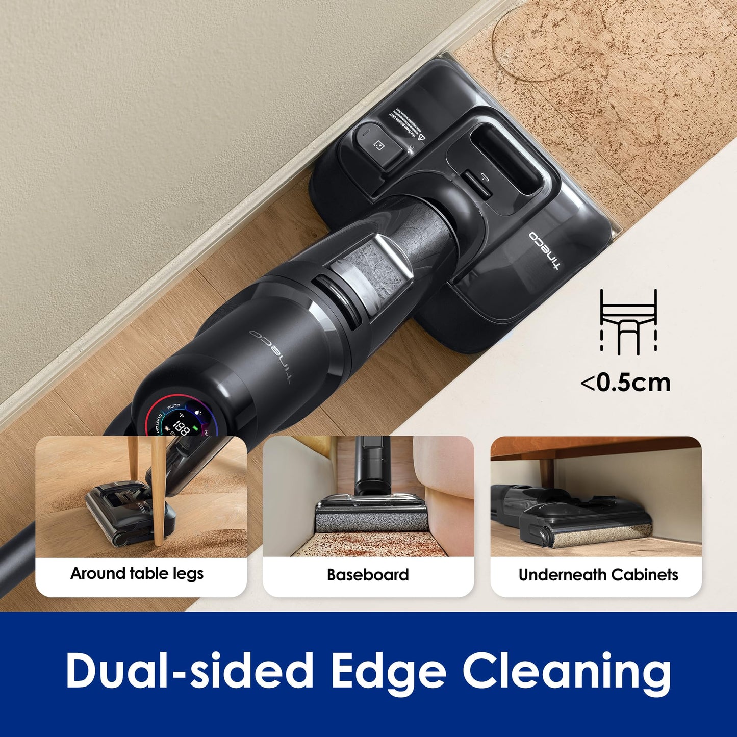 Tineco Floor ONE S7 Stretch Ultra Cordless Wet Dry Vacuum Cleaner, 180°Lay-Flat Anti-Tangle Design, 50 Minutes Runtime, 185℉ Flashdry Self-Cleaning, Dual-Sided Edge Cleaning - Available at All In One Marketplace Canada