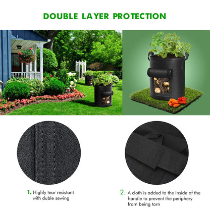 Cavisoo 5-Pack 10 Gallon Potato Grow Bags, Garden Planting Bag with Reinforced Handle, Thickened Nonwoven Fabric Pots for Tomato, Vegetable and Fruits - Available at All In One Marketplace Canada