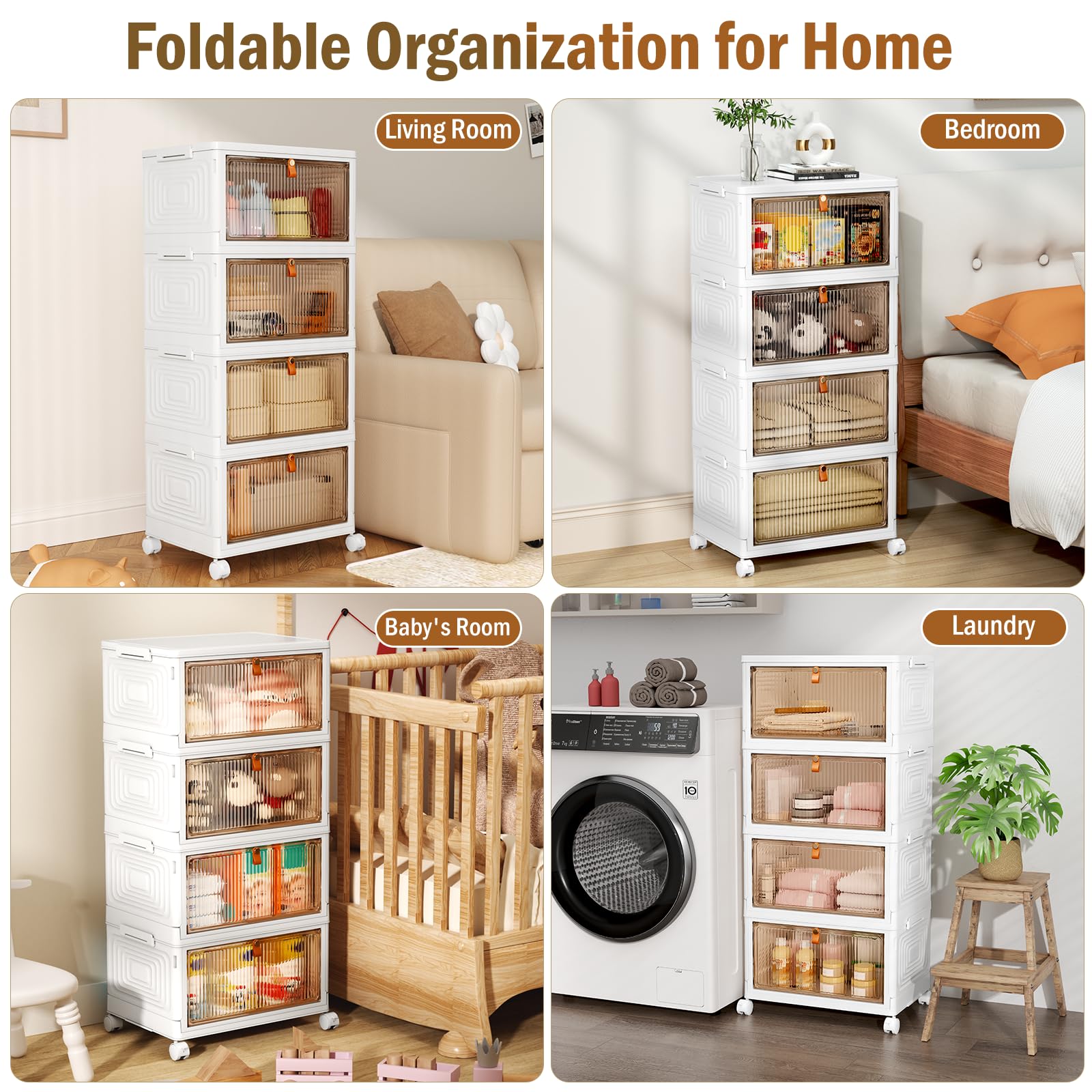 NestOrganix 4 Tier 23QT Plastic Storage Bins with Lid, Storage Containers with Wheels, Folding Storage Box, Stackable Storage Bins, Organizers and Storage for Home,Office 14.56" x 10.62" x 31.49" - Available at All In One Marketplace Canada