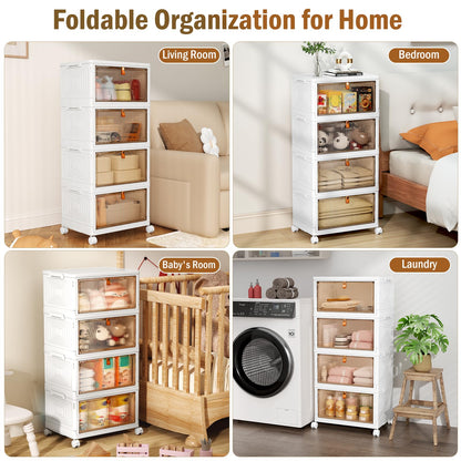 NestOrganix 4 Tier 23QT Plastic Storage Bins with Lid, Storage Containers with Wheels, Folding Storage Box, Stackable Storage Bins, Organizers and Storage for Home,Office 14.56" x 10.62" x 31.49" - Available at All In One Marketplace Canada