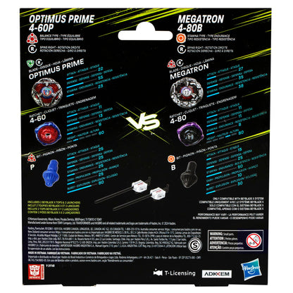 Beyblade X Transformers Collab Optimus Prime 4-60P vs. Megatron 4-80B Multipack Set with 2 Tops & 2 launchers; Battling Top Toys for 8 Year Old Boys & Girls (Amazon Exclusive) BEYBLADE