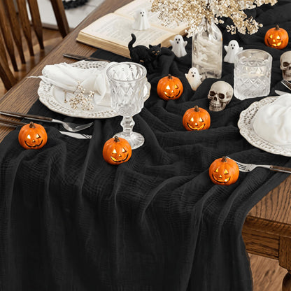 Artoid Mode Boho Cheesecloth Gauze Black Wedding Table Runner, 300 cm Seasonal Fabric Kitchen Dining Holiday Table Decor for Home Party Indoor 🍁 All In One Marketplace Canada