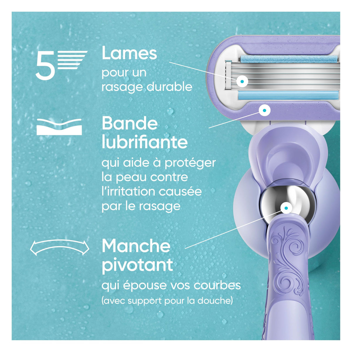 Gillette Venus Vera Bradley Deluxe Smooth Women’s Razor Handle + 6 Cartridges, Blue and Pink
