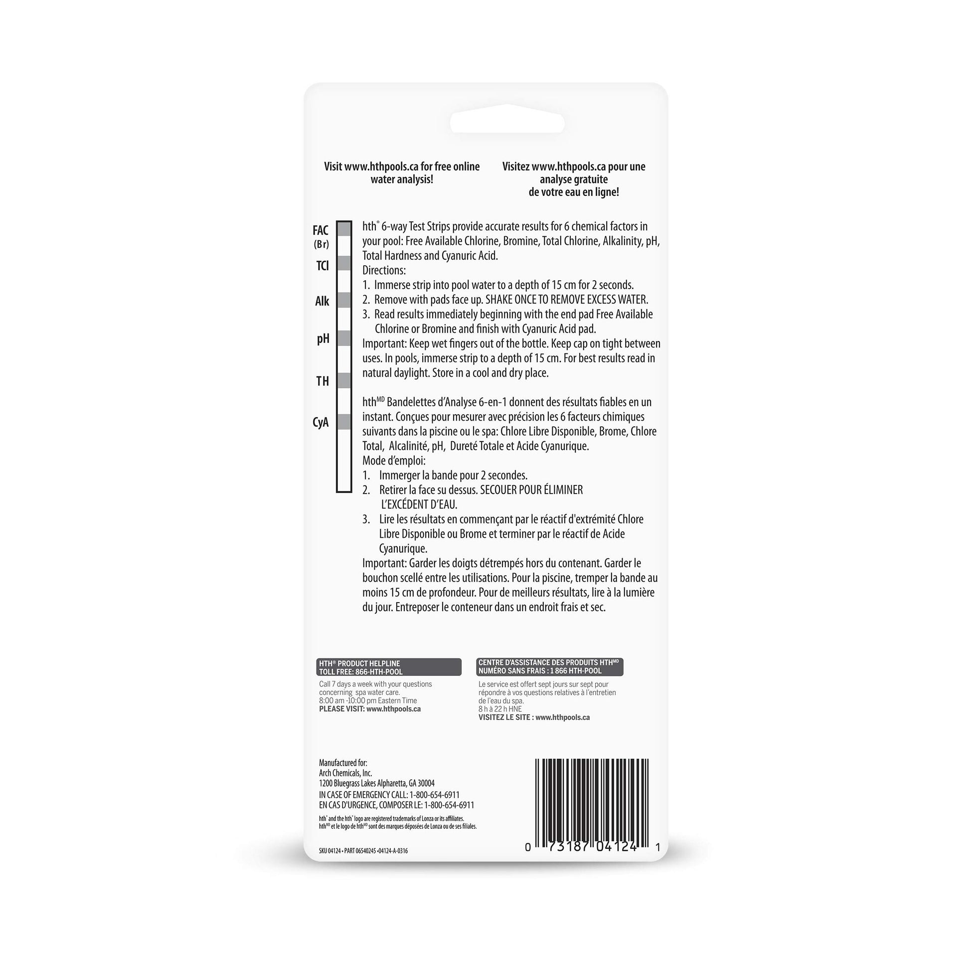 HTH 4124 6-Way Test Strip, 50 Strips HTH
