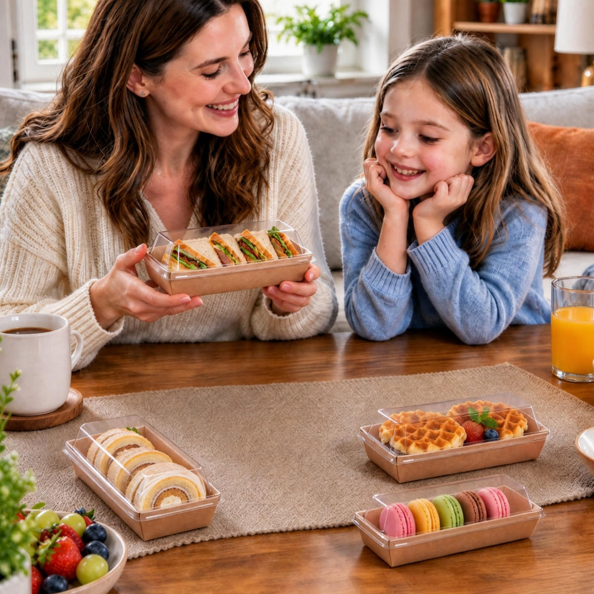 Dicunoy 100 Pack Paper Sandwich Boxes with Clear Lids, Disposable Swiss Roll Cake Containers, Rectangle To Go Boxes for Sushi, Waffle, Cookie, Fruits, Pastry, Desserts, Food Truck Business 🍁 All In One Marketplace Canada