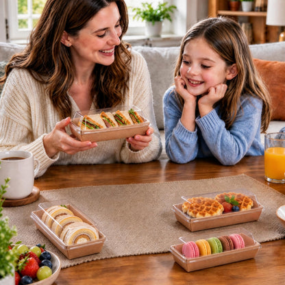 Dicunoy 100 Pack Paper Sandwich Boxes with Clear Lids, Disposable Swiss Roll Cake Containers, Rectangle To Go Boxes for Sushi, Waffle, Cookie, Fruits, Pastry, Desserts, Food Truck Business 🍁 All In One Marketplace Canada