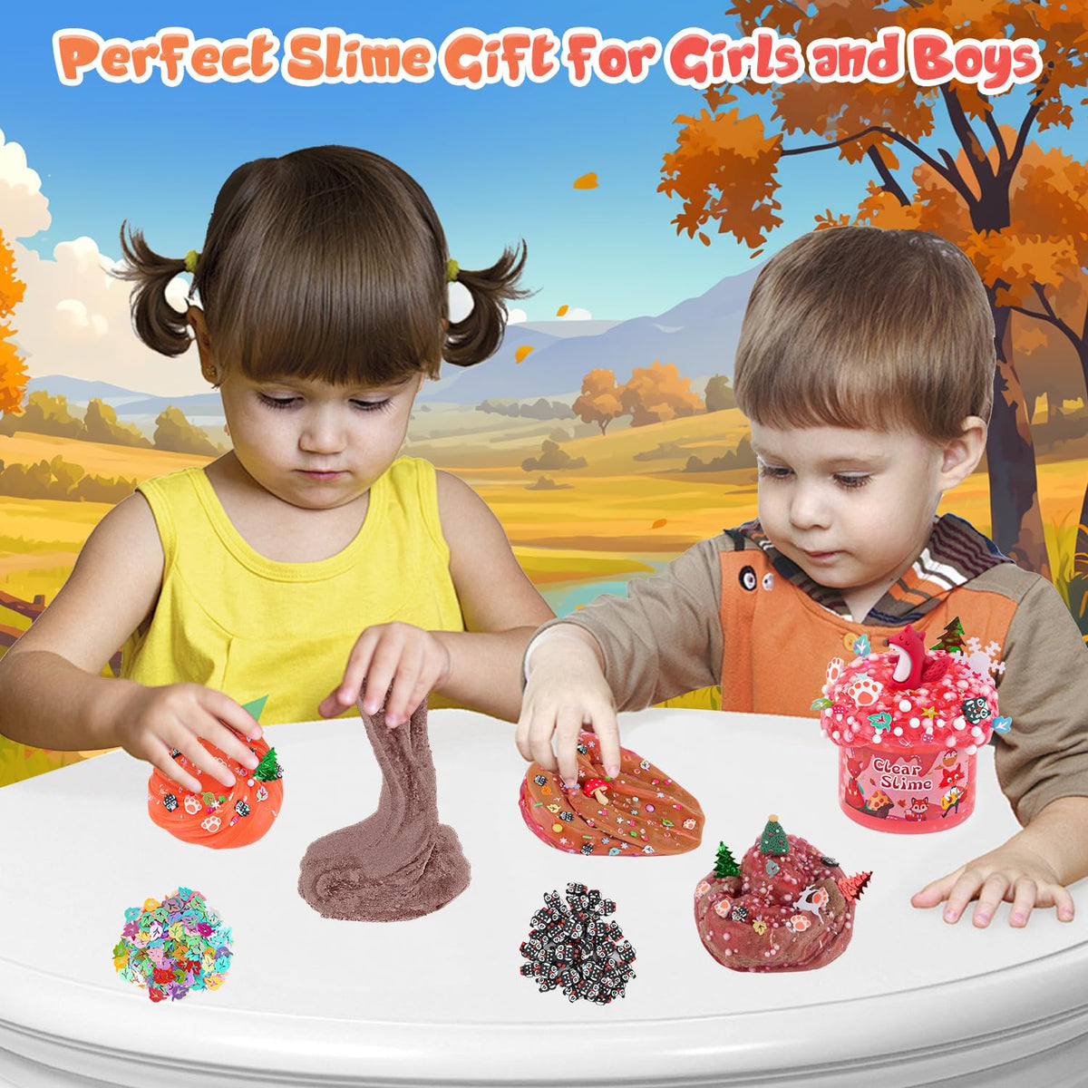 LAWOHO 6 Packs Slime Kit -Cloud, Butter, Clear Slime, Slimes for Kids with Forest Charms & Add-ins, Non Stick Slime Making Kit for Kids Party Favors, 360ml Slimes Kits for Birthday Halloween Christmas 🍁 All In One Marketplace Canada