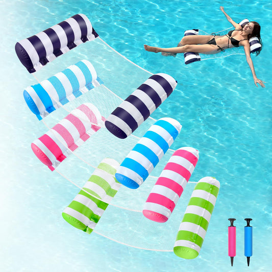 HeyStookie 4 Pack Water Hammock & Pool Floaties for Adults, Multi-Purpose Inflatable Pool Toy, 4 in 1 Portable Water Hammock for Pool, Non-Stick PVC Material, 51×27 Inches