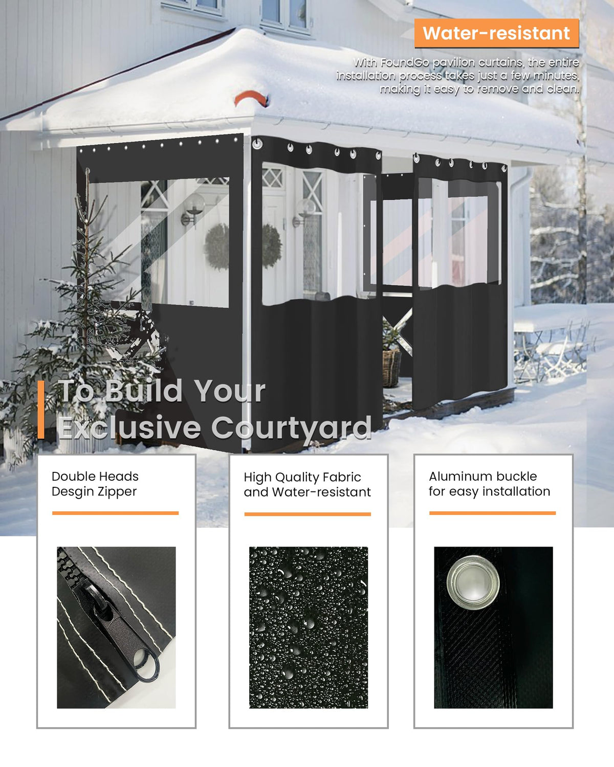 FoundGo 8(H) x12(W) ft Heavy Duty Vinyl Gazebo Curtain Replacement with Window,Privacy Gazebo Curtain Outdoor Waterproof Windproof and Snowproof in Winter for Garage,Pavilion,Balcony-Black-1pc 🍁 All In One Marketplace Canada