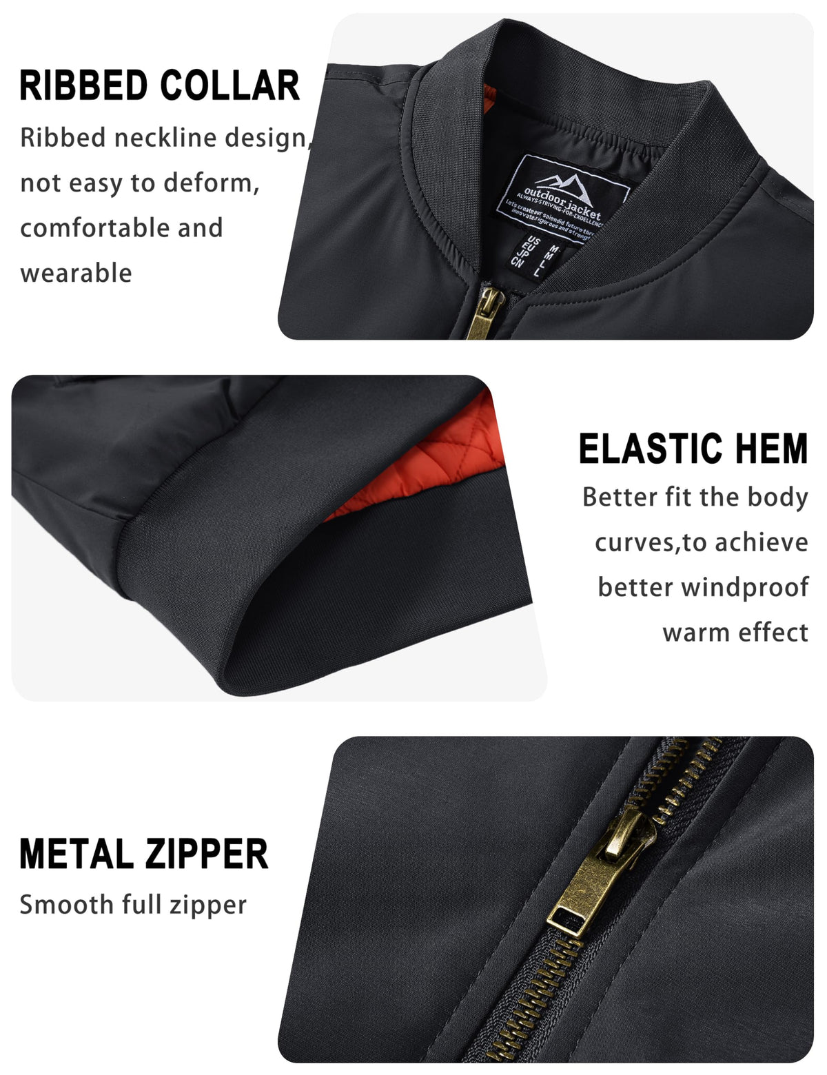 TACVASEN Men's Black Jacket Winter Warm Windproof Quilted Jacket Casual Outdoor Coat Full Zip Bomber Windbreaker for Men, S 🍁 All In One Marketplace Canada