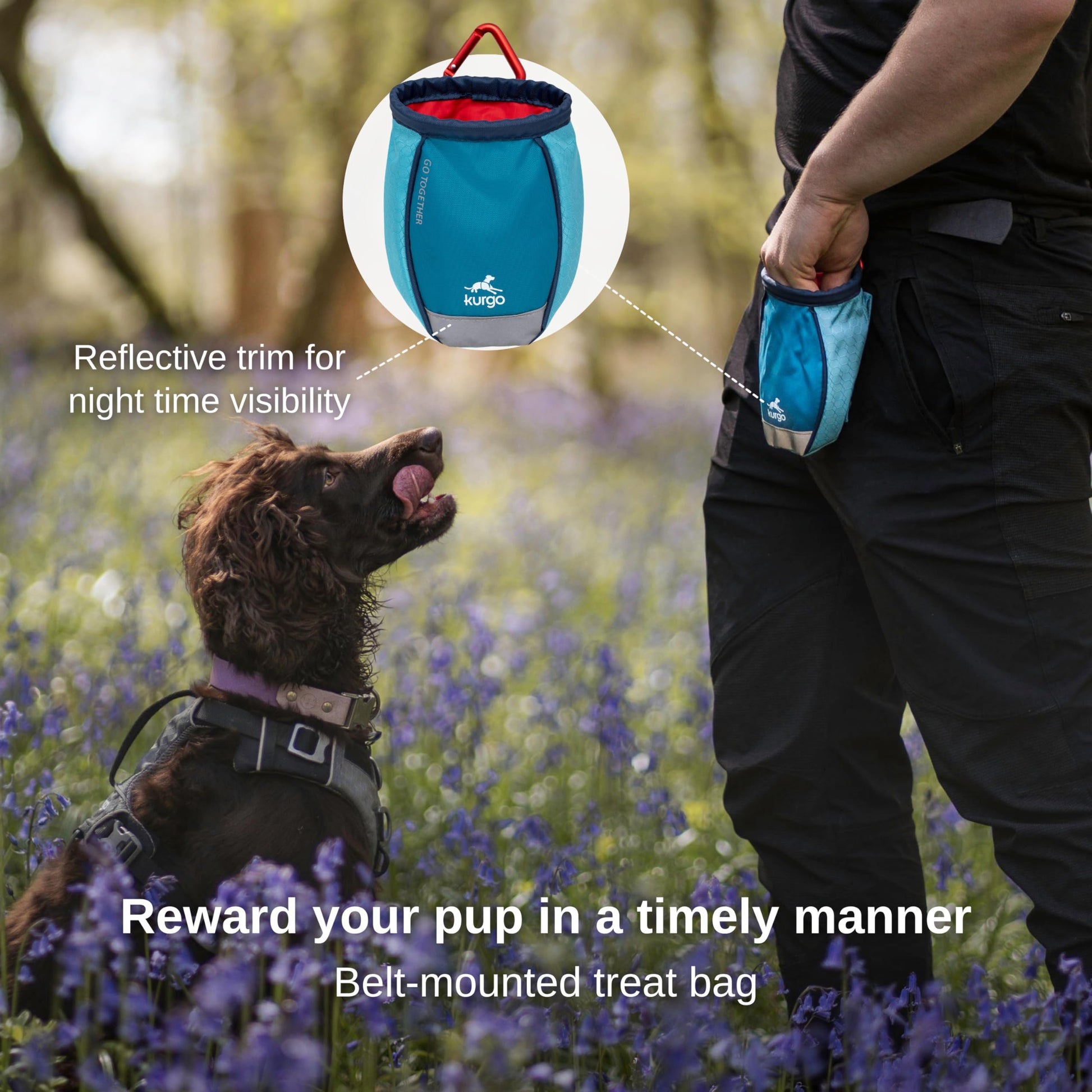 Kurgo Dog Training Treat Pouch Bag, Treat Bags for Dogs, Portable Pet Pocket Waist Clip Bag, Reflective Snack Bag for Pets, Includes Clip and Carabiner, Go Stuff-it Bag, Coastal Blue Kurgo