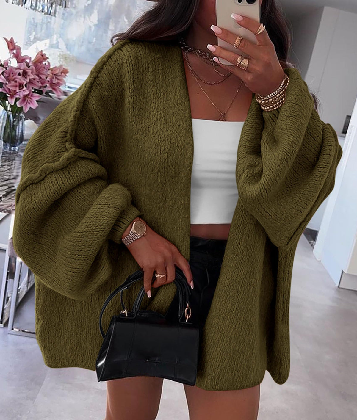 PRETTYGARDEN Womens Open Front Oversized Cardigan Sweaters Army Green 🍁 All In One Marketplace Canada