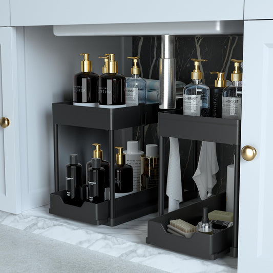 2-PACK Under Sink Organizers and Storage with Sliding Drawer, 2-Tier Bathroom Under Sink Shelf Rack,Multi-Functional Cabinet Storage Space Saver For Kitchen/Bathroom/Bedroom/Office. - Available at All In One Marketplace Canada