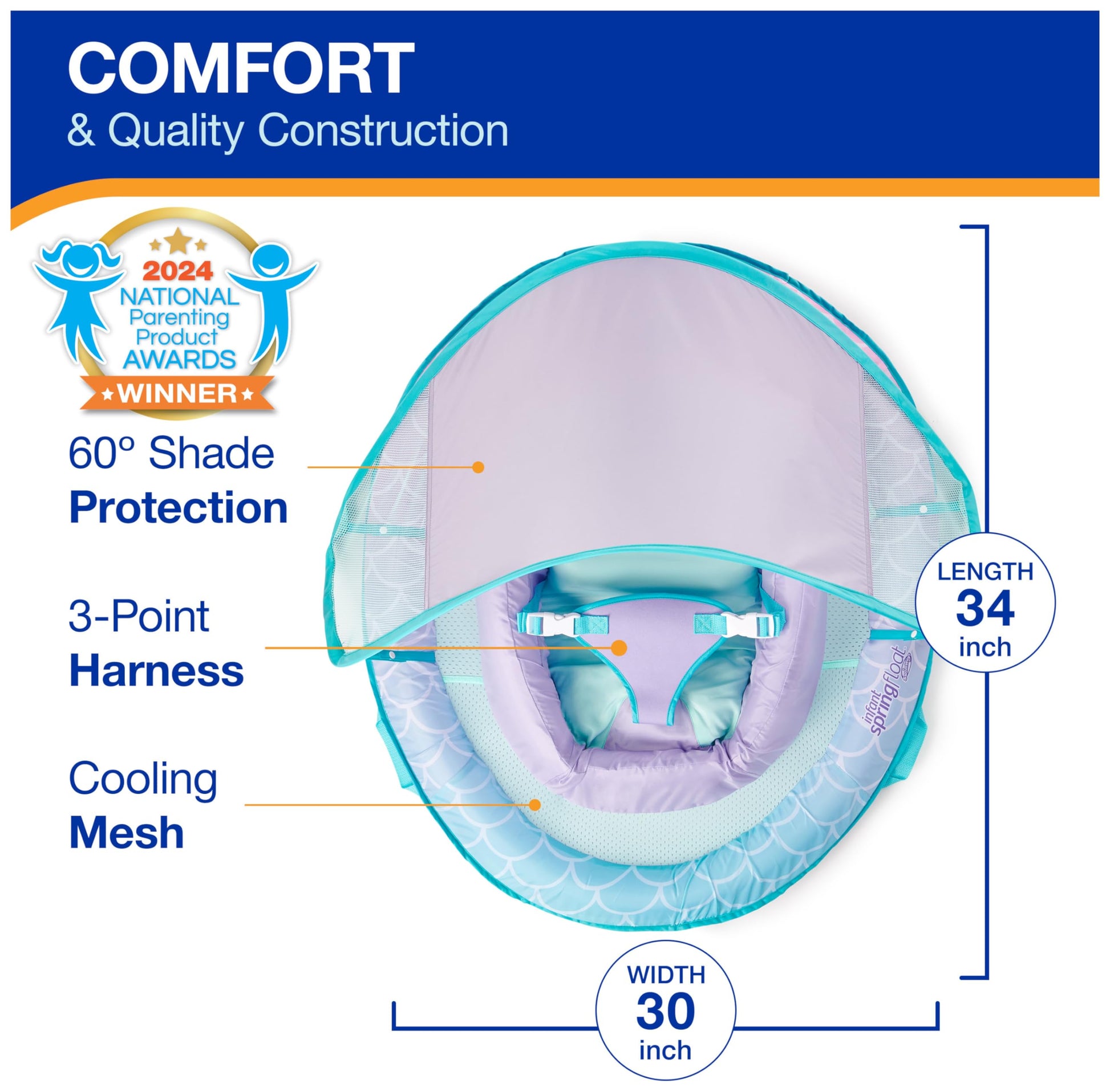Swimways Infant Spring Float, Baby Pool Float with Canopy & UPF Protection, Swimming Pool Accessories for Kids 3-9 Months, Mermaid 🍁 All In One Marketplace Canada SwimWays