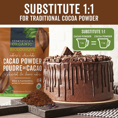 Viva Naturals Organic Non-GMO Cacao Powder, 1 Pound Bag
