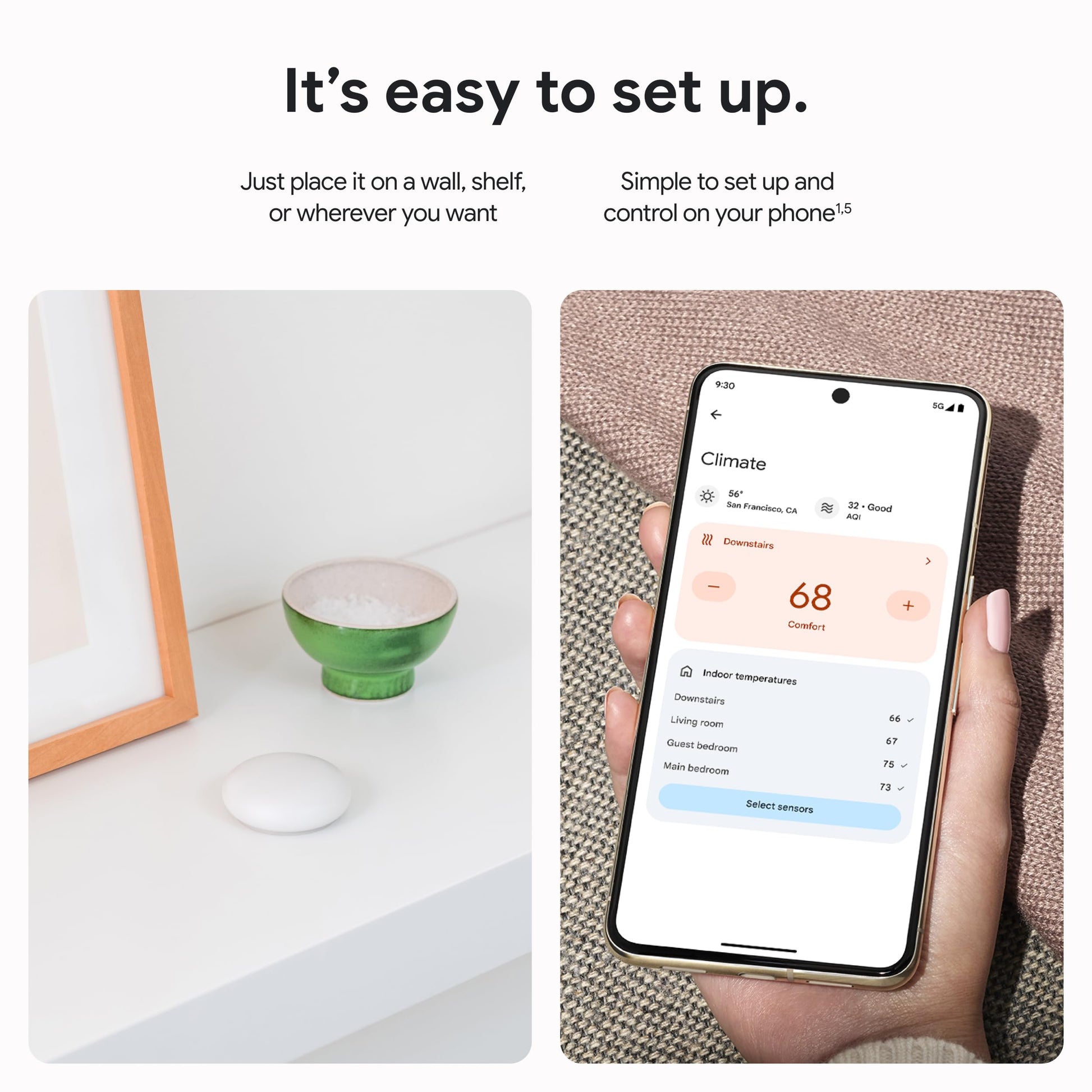 Google Nest Temperature Sensor (2nd Gen) - Porcelain - 1-Pack Google