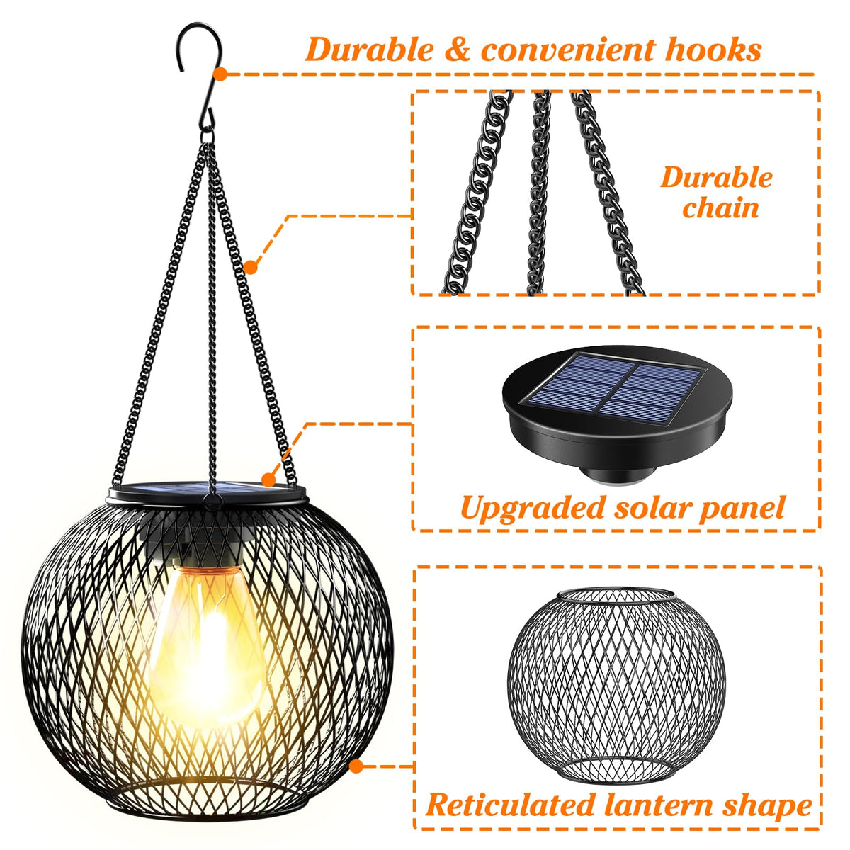 Ortiny Solar Lanterns Outdoor,Hanging Metal Lanterns,2PACK,Black 🍁 All In One Marketplace Canada