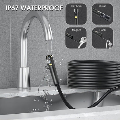 Dual Lens Endoscope Camera with Light, DPduct 1920P HD Borescope Inspection with 8+1 Lights, 7.9mm IP67 Waterproof 16.4ft Semi-Rigid Cable Snake Camera for Android and iOS,iPhone,iPad