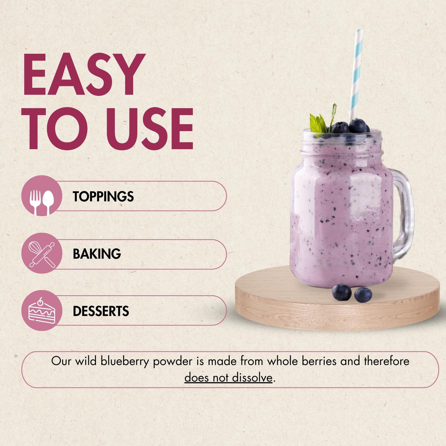 Taloa Wild Blueberry Powder 150g – Pure Nova Scotia Wild Blueberries, Canadian-Made, Unsweetened & Additive-Free
