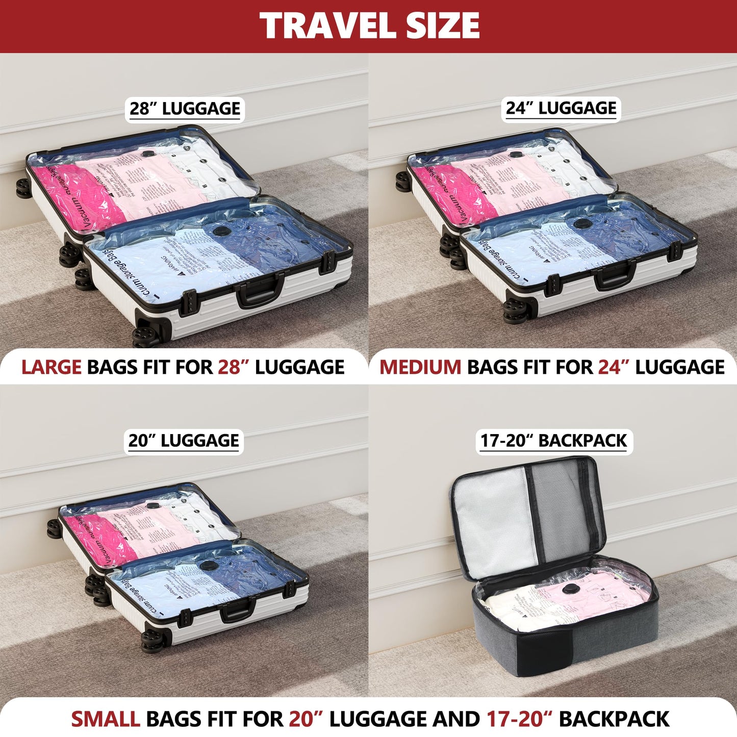 Vacuum Seal Bags for Clothing Travel and Home Storage, Travel Vacuum Bags with Electric Pump, Space Saver Compression Packing Cubes for Luggage Suitcase Bedding Blankets Clothes, 12 Combo